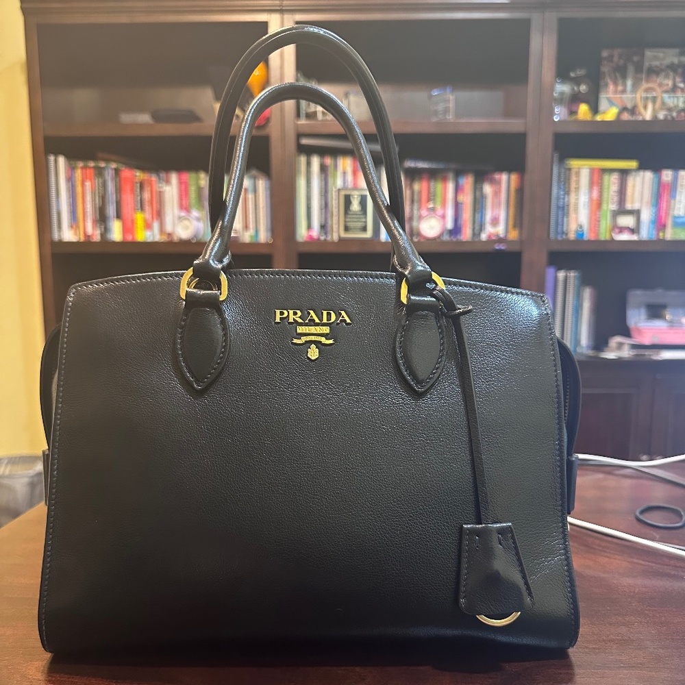 Prada, Small Satchel Bag, Glace Calfskin, Color Black
